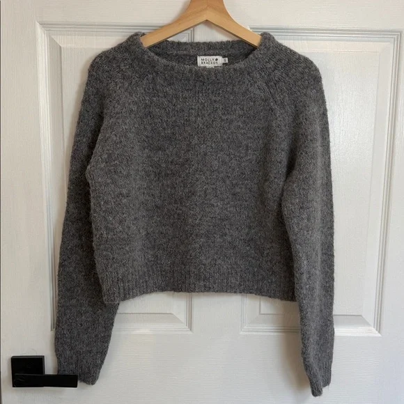 Molly Bracken Charcoal Gray Fuzzy Crewneck Sweater - Picture 1 of 4